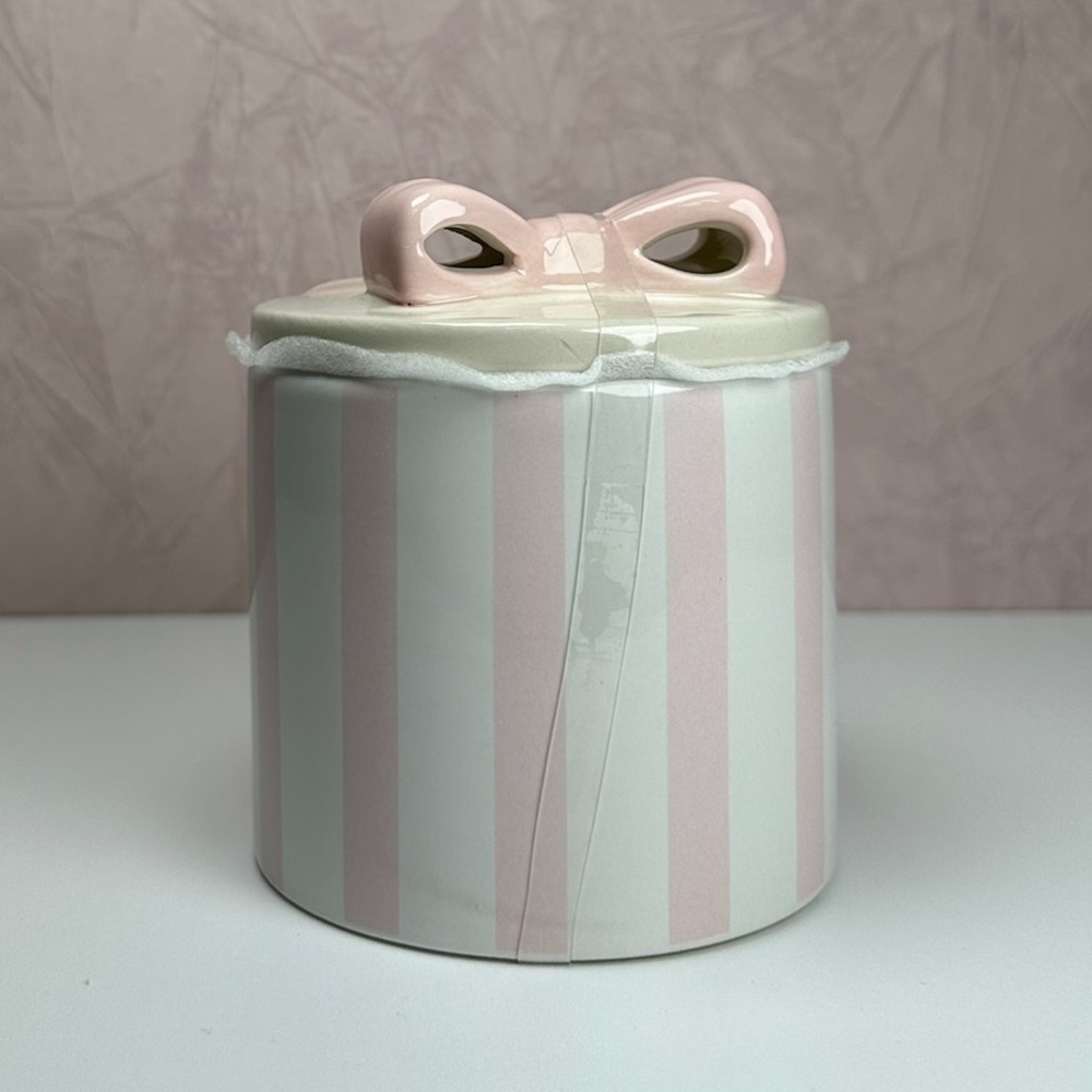 Striped Ceramic Jar with Pink Bow Lid - Picture 5 of 16